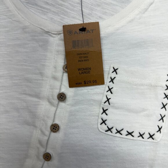 Ariat Dawn Henley long sleeve Shirt Womens Large Snow White 10013409 NWT - Picture 5 of 13